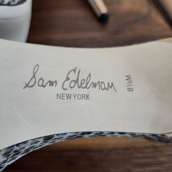 Sam Edelman Eleanor Heel Women 8.5 Ankle Strap Snakeskin Tan Leather Buckle Shoe - Picture 11 of 11